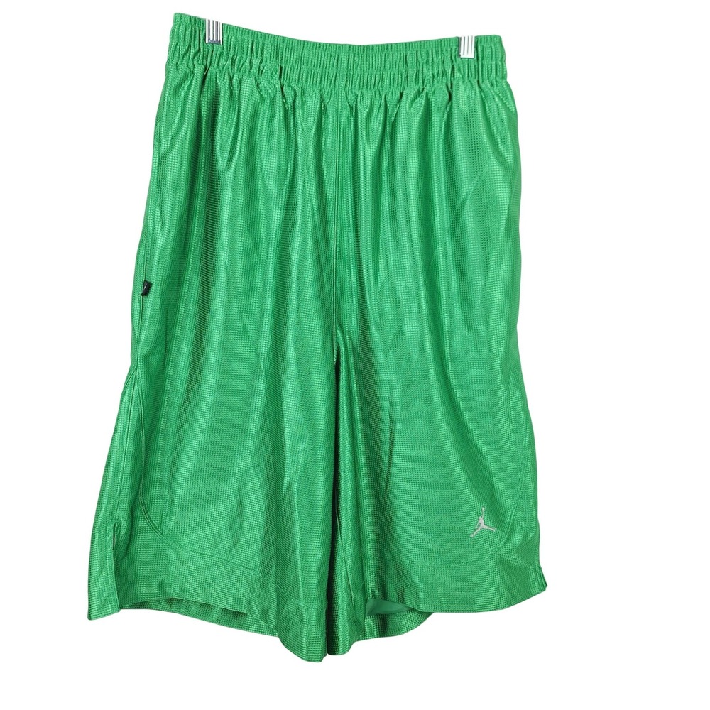 Jordan Mens Basketball Shorts Green Textured Mesh Jumpman Logo Size Large